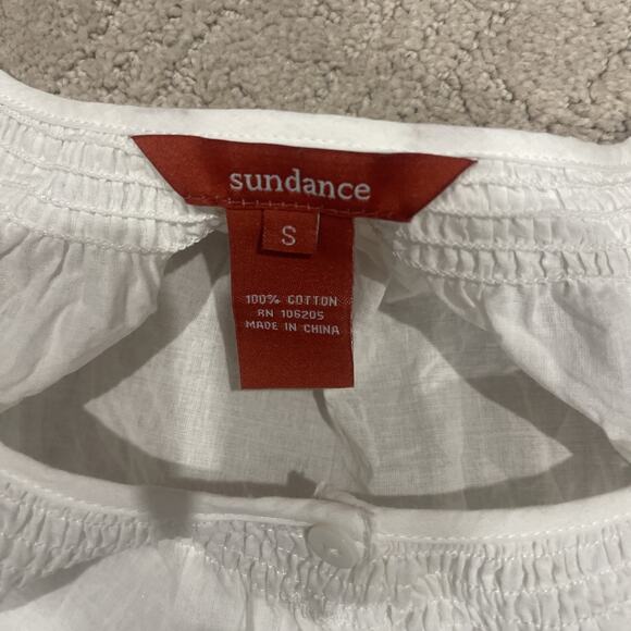 Sundance Sz S Embroidered Blouse Long Sleeve White Peasant Button Travel Aqua - Picture 8 of 9